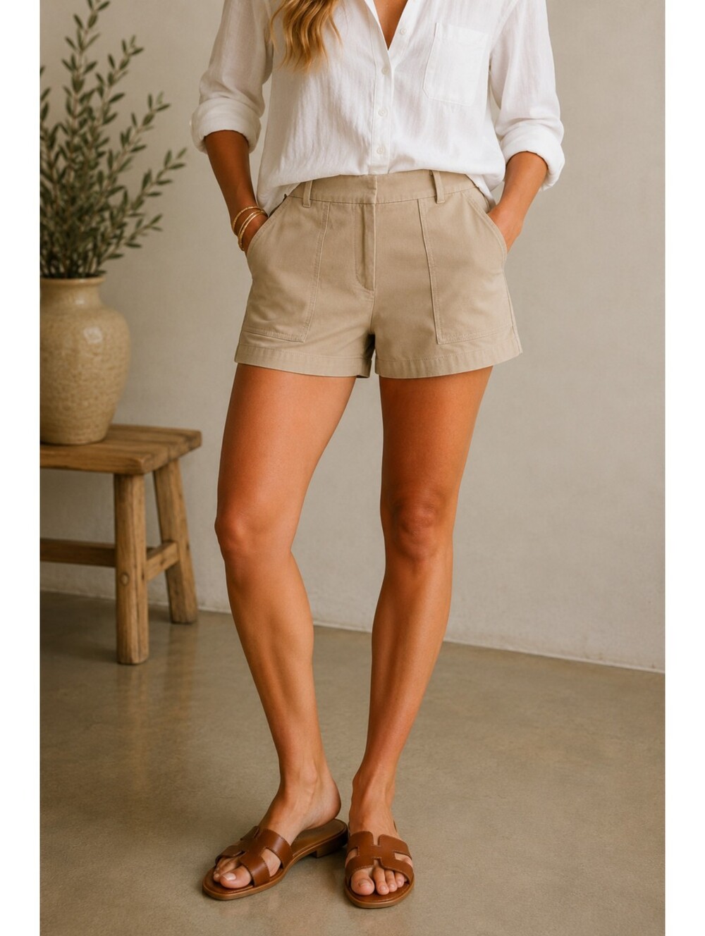 Ann Taylor Khaki High Rise Chino Shorts Stretch Cotton Tailored Size 6